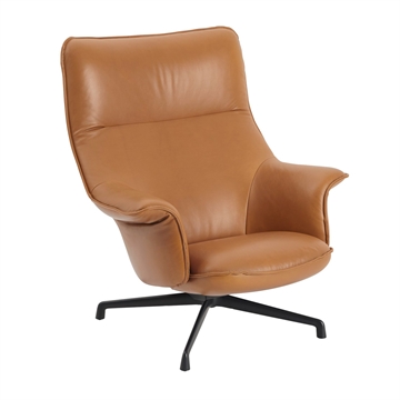 Muuto Doze Lounge Chair hög rygg / vridbar bas - Refine Cognac Läder/Antracit Svart